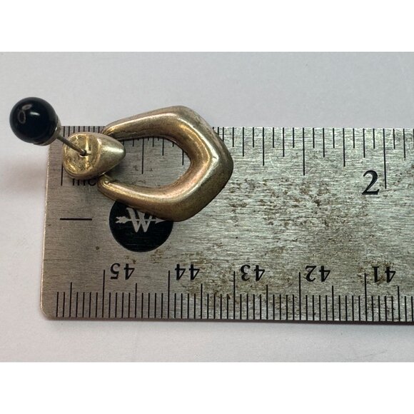 Vintage Estate 925 Sterling Silver Modernist Dangle Earrings Black Onyx Studs - Picture 7 of 8